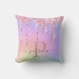Glam Roze Glitter Druppels Elegante Monogram Worp  Kussen
