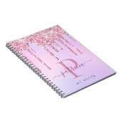 Glam roze glitter druppelt elaar elegant monogram  notitieboek (Rechterzijde)