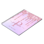 Glam roze glitter druppelt elaar elegant monogram  notitieboek (Linkerzijde)