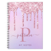 Glam roze glitter druppelt elaar elegant monogram  notitieboek (Voorkant)