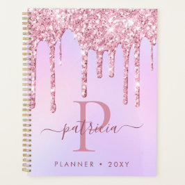 Glam roze glitter druppelt elaar elegante monogram planner
