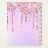 Glam roze glitter druppelt elaar elegante monogram planner (Achterkant)