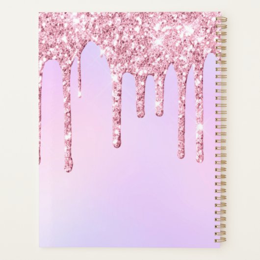 Glam roze glitter druppelt elaar elegante monogram planner (Achterkant)