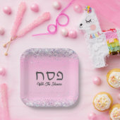 Glam Roze Glitter Hebreeuwse Passover Dinner Seder Papieren Bordje (Feest)