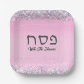 Glam Roze Glitter Hebreeuwse Passover Dinner Seder Papieren Bordje (Voorkant)