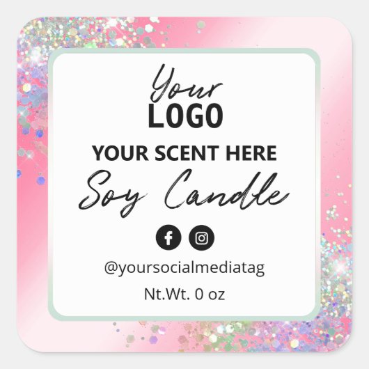 Glam roze glitter soja kaars labels (Voorkant)
