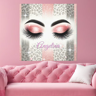 Glam Roze Glitter Wimpers Canvas Afdruk