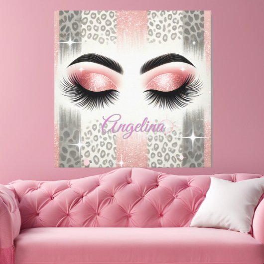 Glam Roze Glitter Wimpers Canvas Afdruk