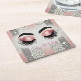 Glam Roze Glitter Wimpers Kartonnen Onderzetters