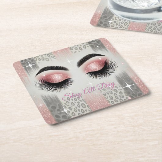 Glam Roze Glitter Wimpers Kartonnen Onderzetters (Schuin)