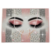 Glam Roze Glitter Wimpers Monogram  Groot Cadeauzakje (Voorkant)