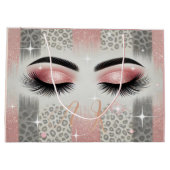 Glam Roze Glitter Wimpers Monogram  Groot Cadeauzakje (Achterkant)
