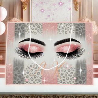 Glam Roze Glitter Wimpers Monogram Groot Cadeauzakje