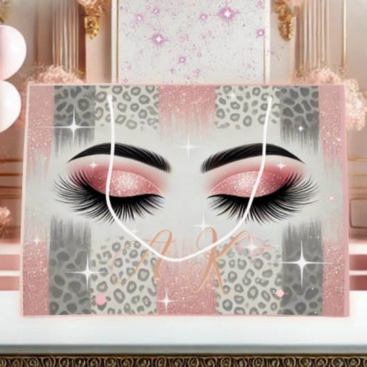 Glam Roze Glitter Wimpers Monogram  Groot Cadeauzakje