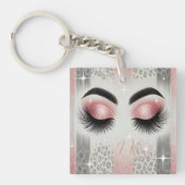 Glam Roze Glitter Wimpers Monogram Sleutelhanger (voorkant)