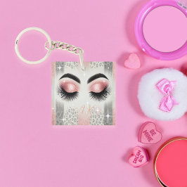 Glam Roze Glitter Wimpers Monogram Sleutelhanger