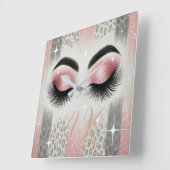 Glam Roze Glitter Wimpers Monogram Vierkante Klok (Hoek)