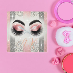 Glam Roze Glitter Wimpers Monogram Vierkante Klok