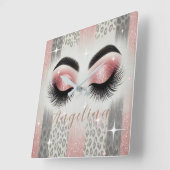 Glam Roze Glitter Wimpers Vierkante Klok (Hoek)