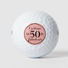 Glam Roze Glitter Zwart Gepersonaliseerde 50 & Fab Golfballen