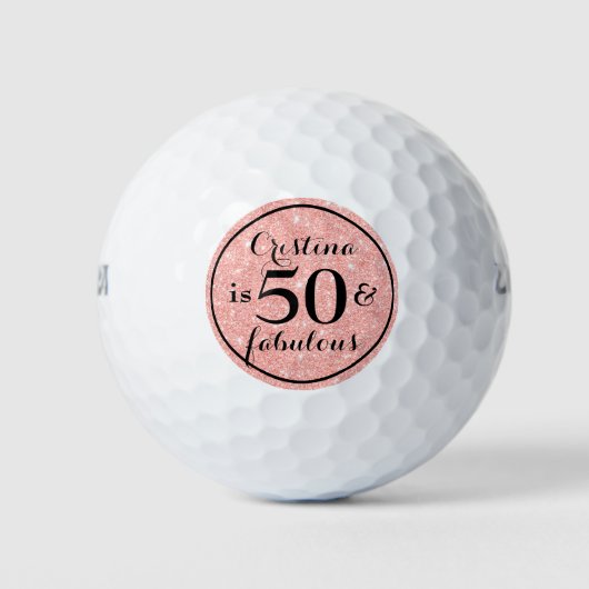 Glam Roze Glitter Zwart Gepersonaliseerde 50 & Fab Golfballen (Voorkant)