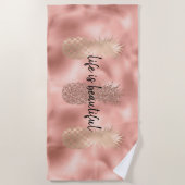 Glam Roze Glitz Goud Ananassen Strandlaken (Voorkant)