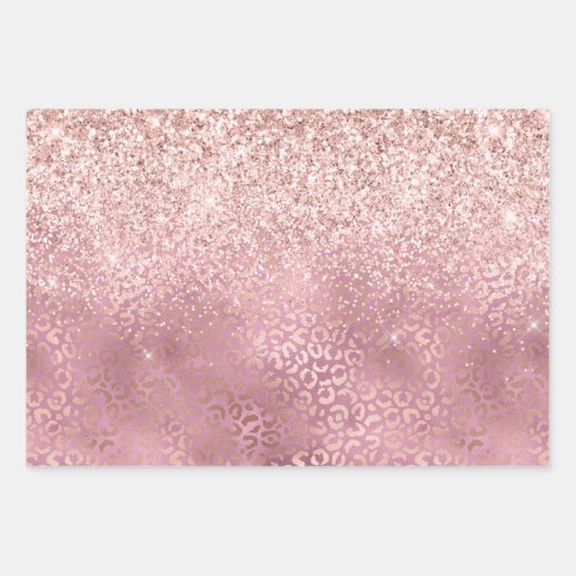 Glam Roze Glitzy Glitter Leopard Print Inpakpapier Vel (Voorkant)