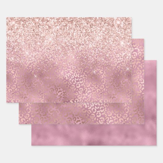 Glam Roze Glitzy Glitter Leopard Print Inpakpapier Vel (Set)