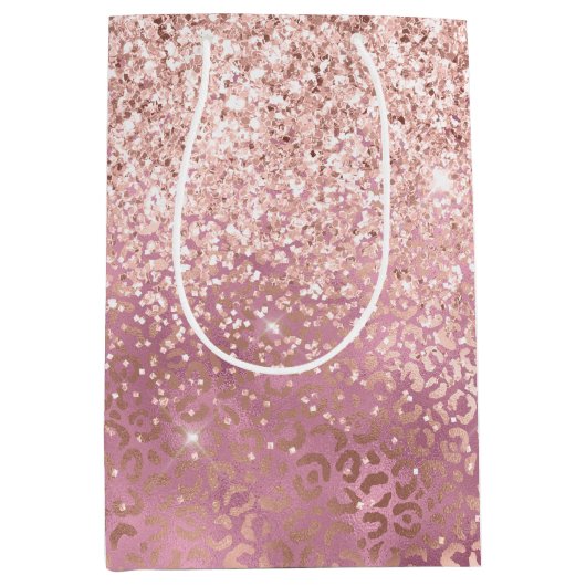 Glam Roze Glitzy Glitter Leopard Print Medium Cadeauzakje (Voorkant)