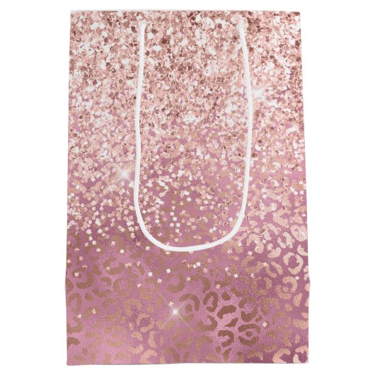 Glam Roze Glitzy Glitter Leopard Print Medium Cadeauzakje (Achterkant)
