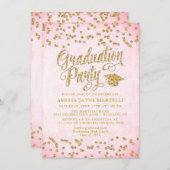 Glam Roze & Gold Glitter Graduparty Kaart (Voorkant / Achterkant)