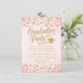 Glam Roze & Gold Glitter Graduparty Kaart (Staand voorkant)
