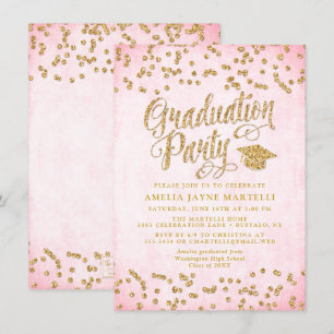 Glam Roze & Gold Glitter Graduparty Kaart