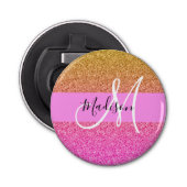 Glam Roze & Gold Glitter Sparkle Gradient Monogram Button Flesopener (Voorkant)