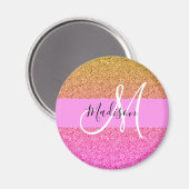 Glam Roze & Gold Glitter Sparkle Gradient Monogram Magneet (Voorkant / Achterkant)