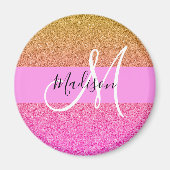 Glam Roze & Gold Glitter Sparkle Gradient Monogram Magneet (Voorkant)