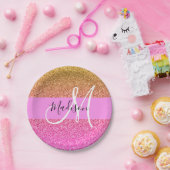 Glam Roze & Gold Glitter Sparkle Gradient Monogram Papieren Bordje (Feest)