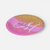 Glam Roze & Gold Glitter Sparkle Gradient Monogram Papieren Bordje (Gekanteld)
