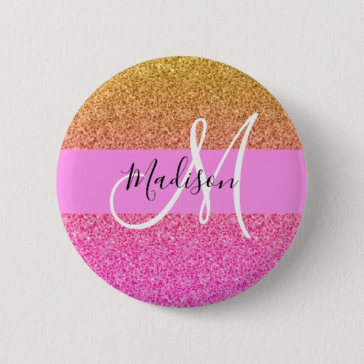 Glam Roze & Gold Glitter Sparkle Gradient Monogram Ronde Button 5,7 Cm (Voorkant)