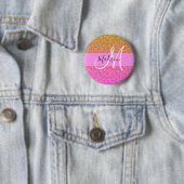 Glam Roze & Gold Glitter Sparkle Gradient Monogram Ronde Button 5,7 Cm (In situ)