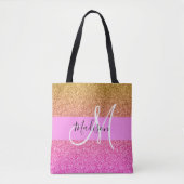 Glam Roze & Gold Glitter Sparkle Gradient Monogram Tote Bag (Voorkant)
