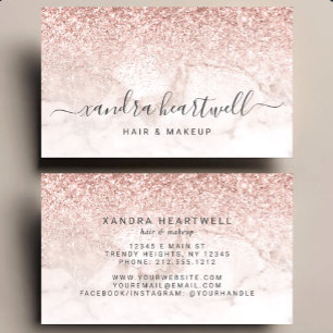 Glam Roze Goud Blush Marmer Glitter Script Visitekaartje