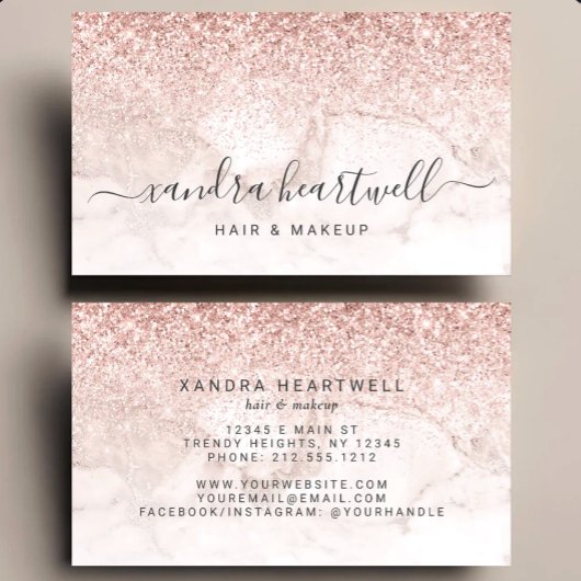 Glam Roze Goud Blush Marmer Glitter Script Visitekaartje