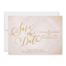 Glam roze goud calligrafie save the date