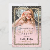 Glam Roze Goud Confetti Border Foto Afstuderen Kaart (Voorkant)