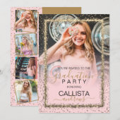 Glam Roze Goud Confetti Border Foto Afstuderen Kaart (Voorkant / Achterkant)