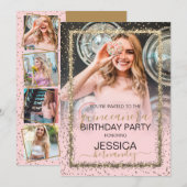 Glam Roze Goud Confetti Border Foto Quinceañera Kaart (Voorkant / Achterkant)
