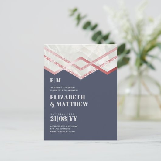 Glam Roze Goud DECO Trouw Uitnodiging Modern Chic (Staand voorkant)