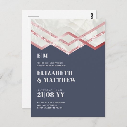 Glam Roze Goud DECO Trouw Uitnodiging Modern Chic (Voorkant / Achterkant)