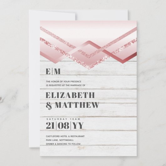 Glam Roze Goud DECO Trouw Uitnodiging Modern Chic (Voorkant)